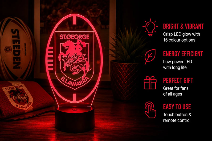 St George Illawarra Dragons Rugby League Personalised 3D LED Night Light Lamp