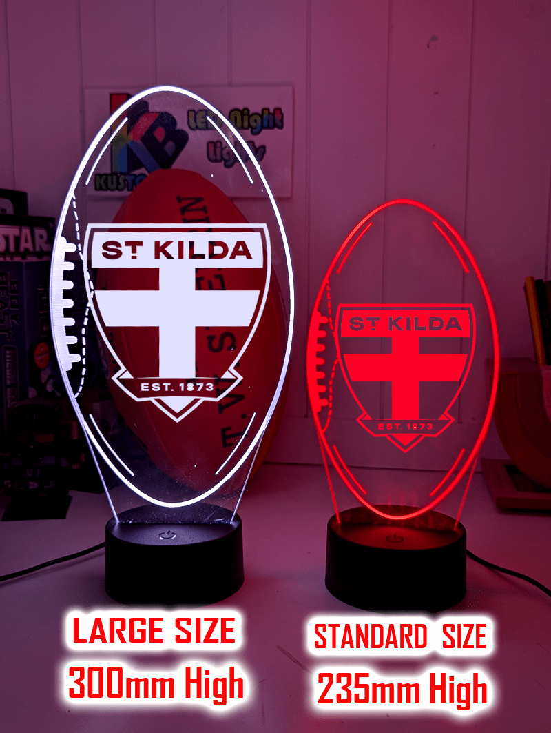 St Kilda Saints 3D LED light glowing in red, blue, green, yellow, purple, white and more.