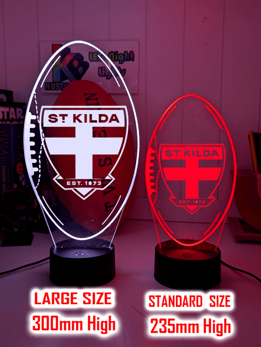 St Kilda Saints 3D LED light glowing in red, blue, green, yellow, purple, white and more.