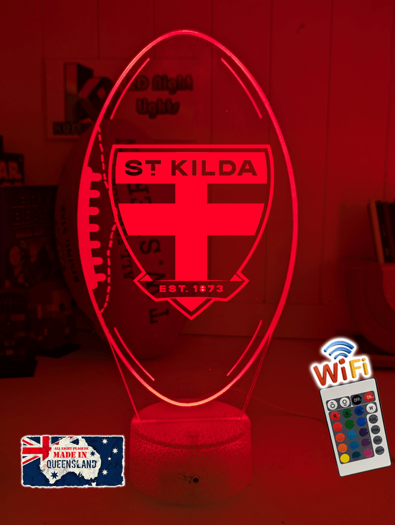 Saints 3D LED lamp with 16-colour remote control – adjustable brightness and fade.