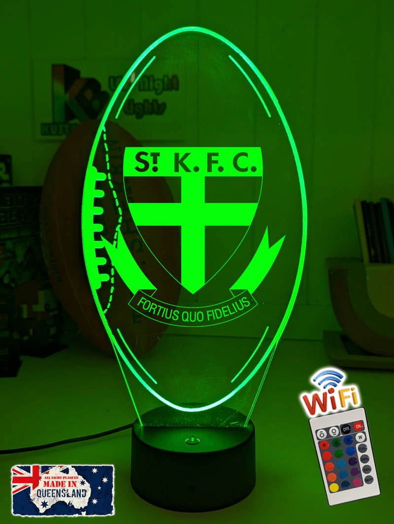 St Kilda Saints old logo 3D LED lamp with custom name and 16-colour glow.