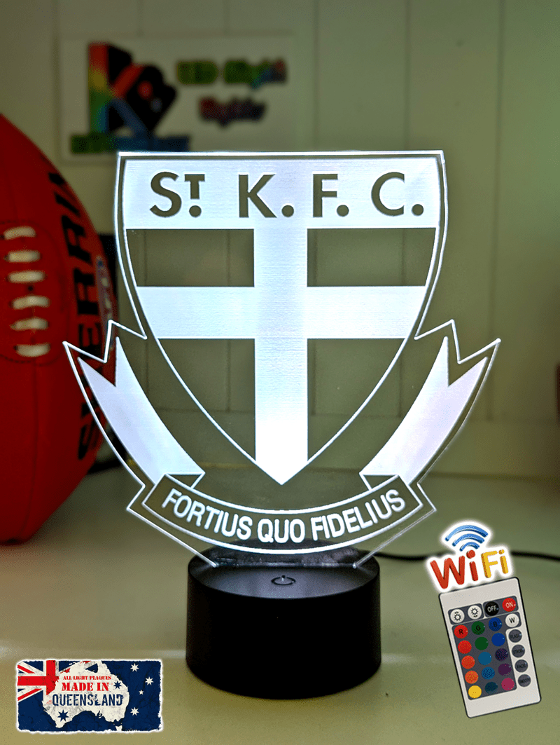 St Kilda Saints old logo 3D LED light glowing in red, blue, green, yellow, purple, white and more.