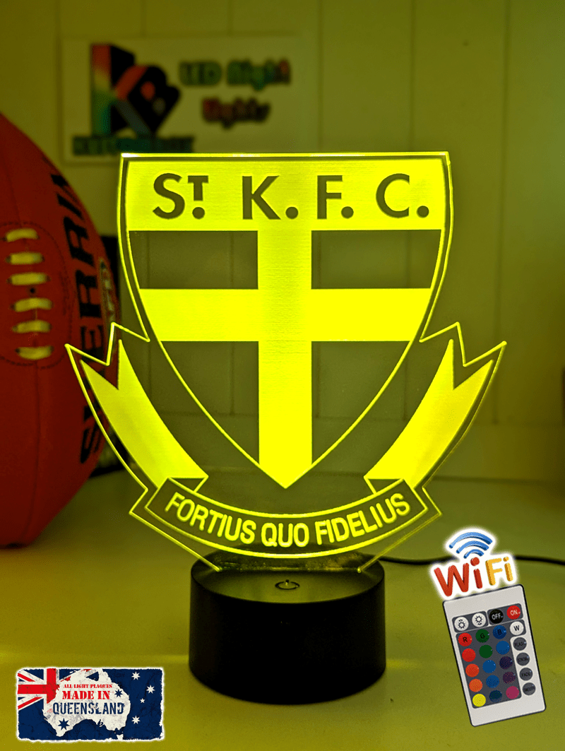 St Kilda Saints old logo 3D LED lamp with 16-colour remote control – adjustable brightness and fade.