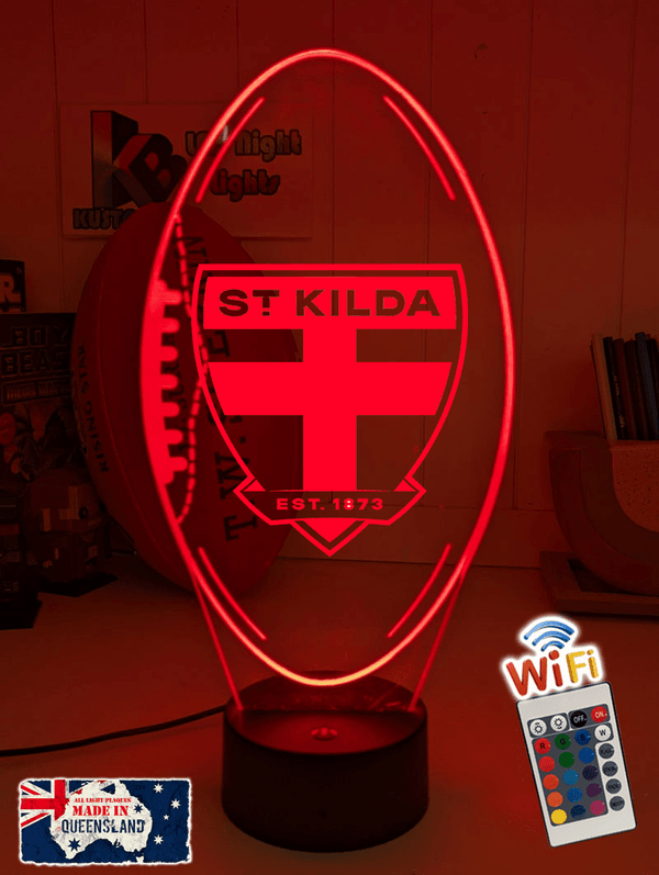 St Kilda Saints ball LED lamp with 16-colour light modes and remote.