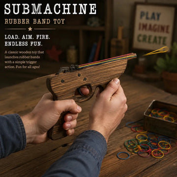 Sub Machine Gun Wooden Rubber Band Toy Classic Timber Toy