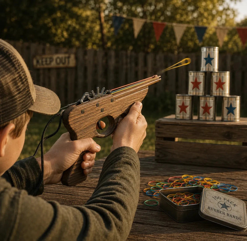Sub Machine Gun Wooden Rubber Band Toy Classic Timber Toy