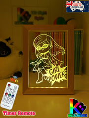 Super Girl Power Personalised Name Timber Frame base USB 3D LED Night Light + Remote - KustomboxNight Lights & Ambient LightingKustomboxTimber Frame Light