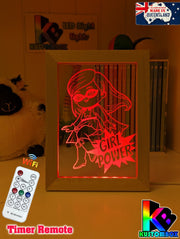 Super Girl Power Personalised Name Timber Frame base USB 3D LED Night Light + Remote - KustomboxNight Lights & Ambient LightingKustomboxTimber Frame Light