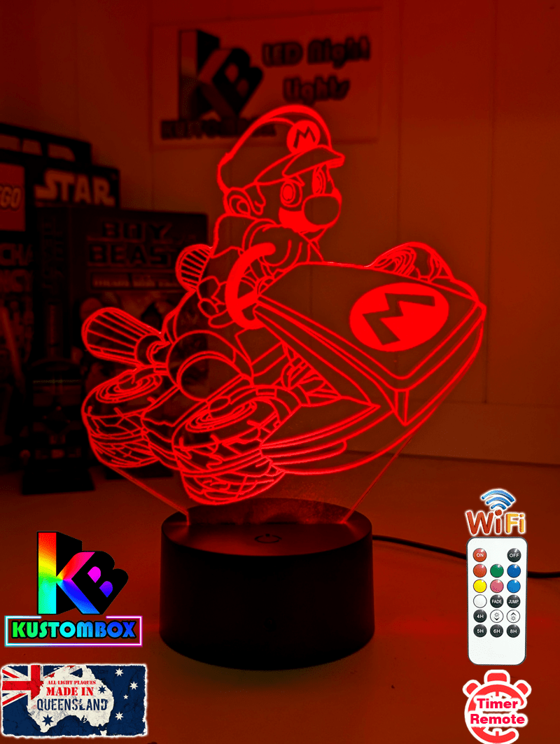 Super Mario Cart Personalised Name Gamer 3D LED Night Light Lamp - KustomboxNight Lights & Ambient LightingKustomboxStandard Size