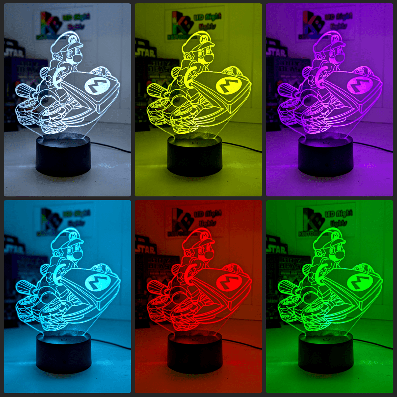 Super Mario Kart personalised LED lamp displayed in gamer room gaming desk setup
