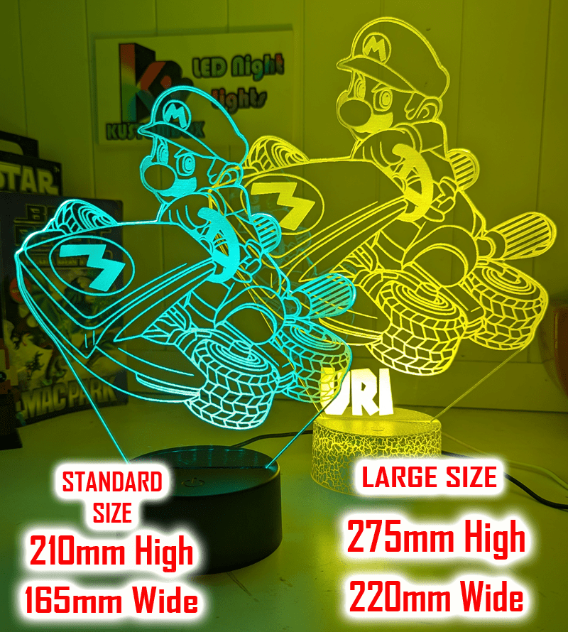 Super Mario Kart Personalised Name 3D LED Night Light Room Decor Gift, USB LED Lamp for Kids & Gamers - KustomboxNight Lights & Ambient LightingKustomboxStandard Size