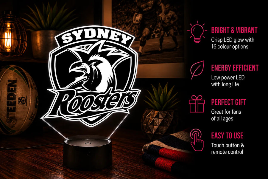 Sydney Roosters Rugby League Personalised 3D LED Night Light Lamp