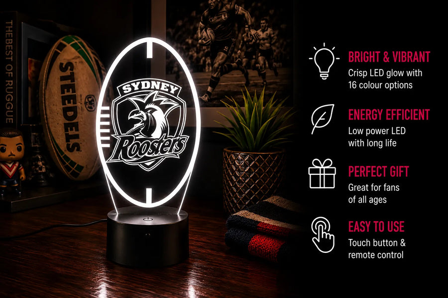 Sydney Roosters Personalised Rugby League 3D LED Night Light Lamp