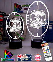 Personalised ball shape Sydney Roosters 3D LED night light glowing in 16 colours, perfect for kids or man caves