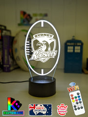 Personalised Sydney Roosters ball shape LED night light featuring team logo outline and custom engraving