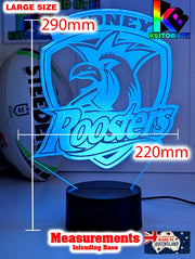 Custom Sydney Roosters LED lamp with 16 colour glow, perfect NRL-themed gift