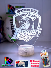 Sydney Roosters rugby league 3D LED night light with USB power and multi-colour fade mode