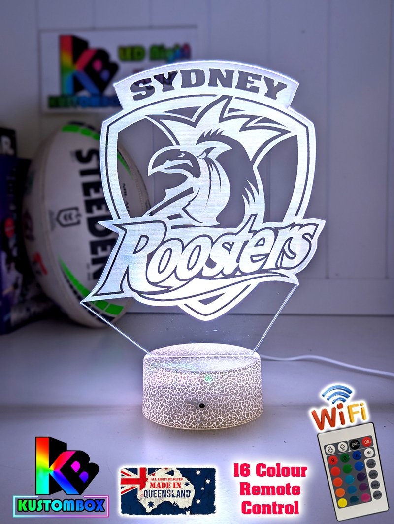 Sydney Roosters rugby league 3D LED night light with USB power and multi-colour fade mode