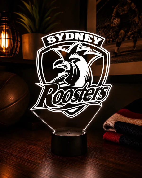 Sydney Roosters Rugby League Personalised 3D LED Night Light Lamp - KustomboxNight Lights & Ambient LightingKustomboxStandard SizeBlack 16 Colours + Remote