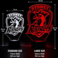 Sydney Roosters Rugby League Personalised 3D LED Night Light Lamp - KustomboxNight Lights & Ambient LightingKustomboxStandard SizeBlack 16 Colours + Remote