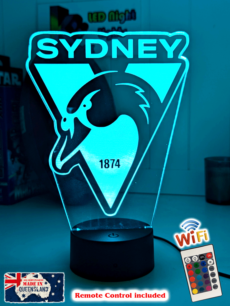 Sydney swans 3D LED ball light – AFL team décor for man caves, bars or fan spaces.
