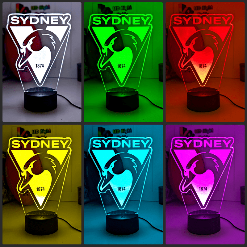 Sydney Swans Australian Football Club 3D LED Night Light Lamp collage of colours 