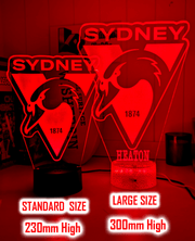 Sydney Swans Australian Football Club 3D LED Night Light Lamp size chart
