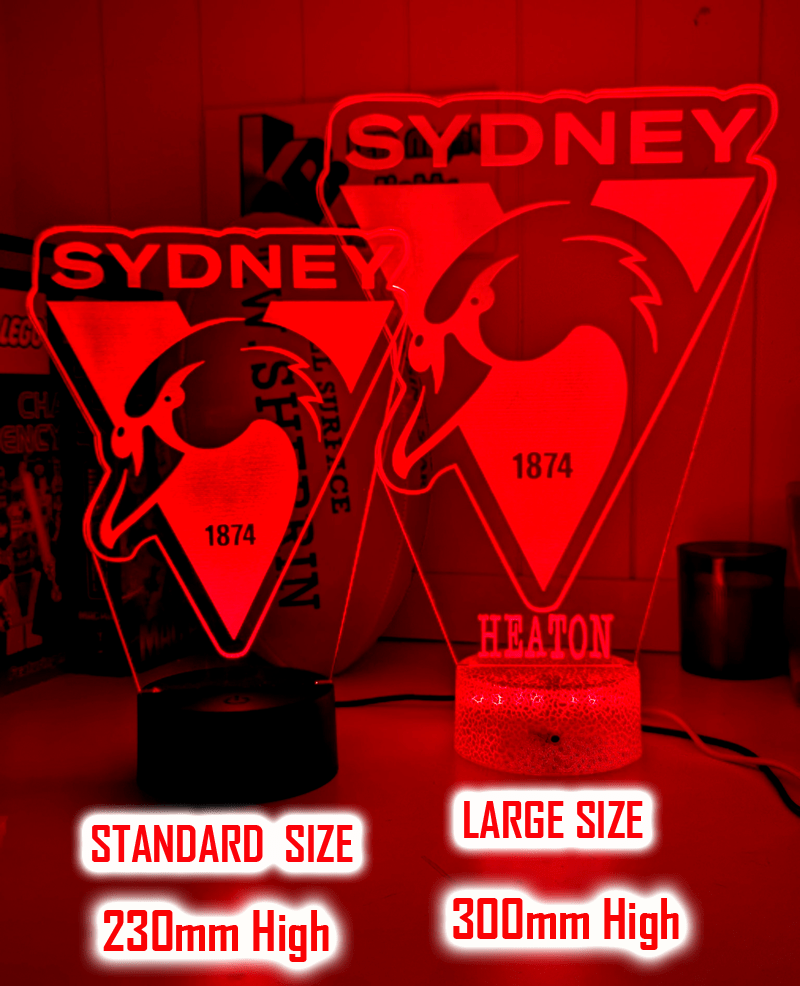 Sydney Swans Australian Football Club 3D LED Night Light Lamp size chart