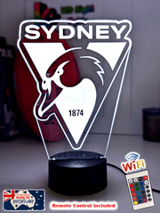 Sydney swans logo shaped LED lamp with 16-colour light modes and remote