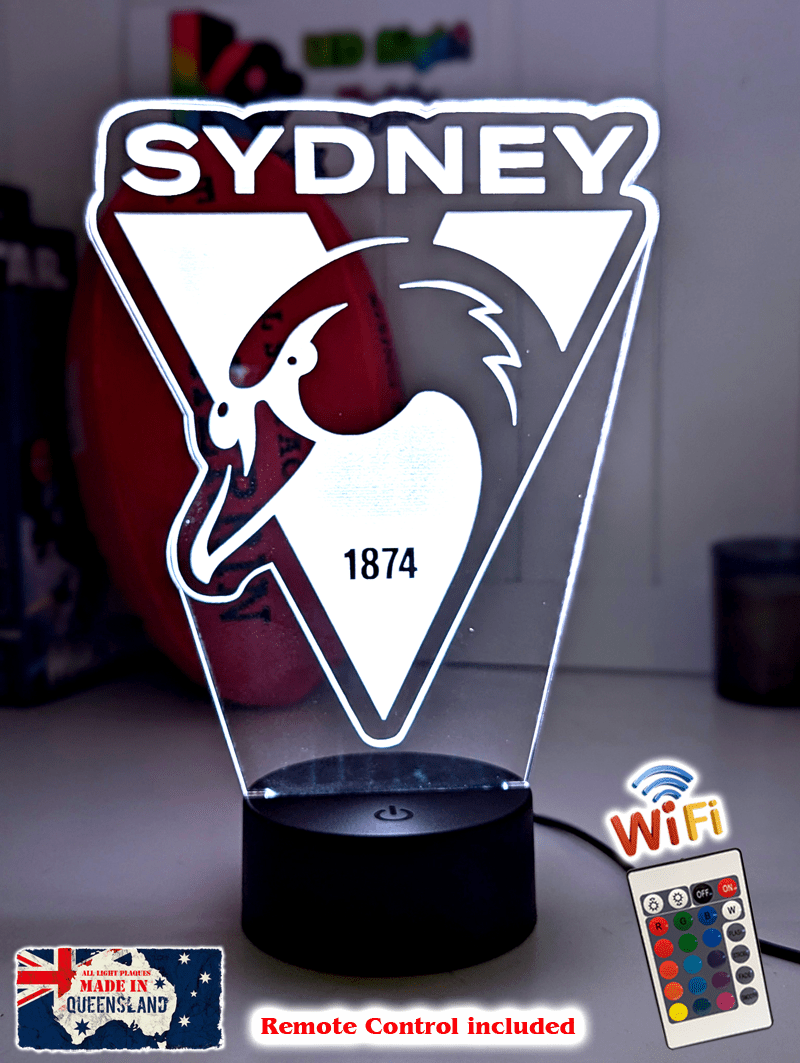 Sydney swans logo shaped LED lamp with 16-colour light modes and remote
