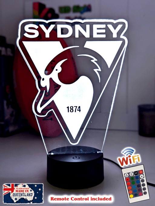Sydney swans logo shaped LED lamp with 16-colour light modes and remote