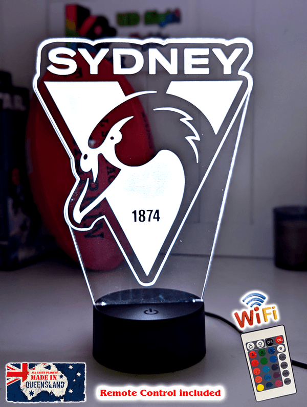 Sydney swans logo shaped LED lamp with 16-colour light modes and remote