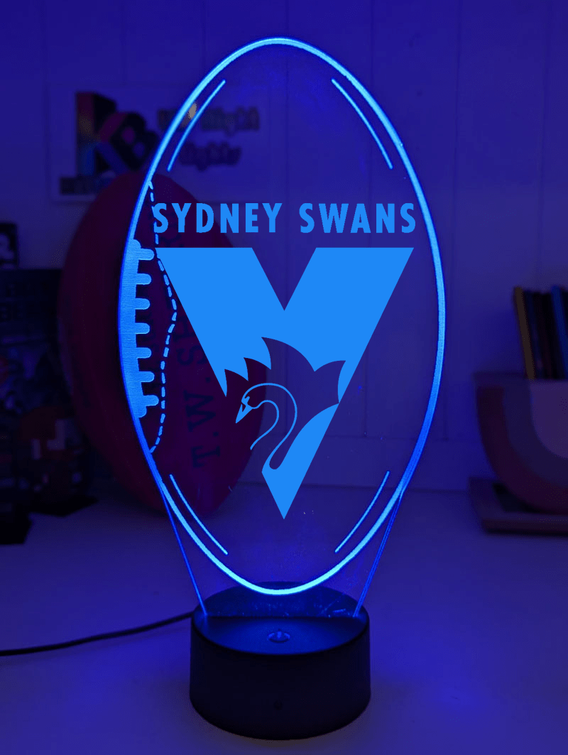 Sydney Swans 3D LED ball light – AFL team décor for man caves, bars or fan spaces.