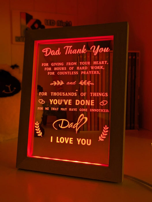 Thank you for Everything Dad I Love You Personalised Message Quote Timber Frame USB 3D LED Night Light Lamp - KustomboxNight Lights & Ambient LightingKustomboxTimber Frame Light - $34.99