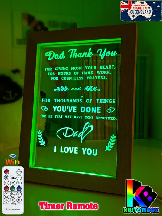 Thank you for Everything Dad I Love You Personalised Message Quote Timber Frame USB 3D LED Night Light Lamp - KustomboxNight Lights & Ambient LightingKustomboxTimber Frame Light - $34.99