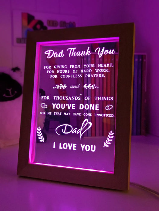 Thank you for Everything Dad I Love You Personalised Message Quote Timber Frame USB 3D LED Night Light Lamp - KustomboxNight Lights & Ambient LightingKustomboxTimber Frame Light - $34.99