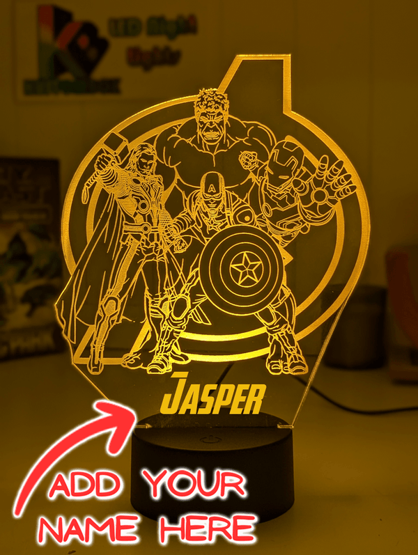 The Avengers Team Personalised Name Light 3D LED Night Light - KustomboxNight Lights & Ambient LightingKustomboxStandard Size no Namewhite base