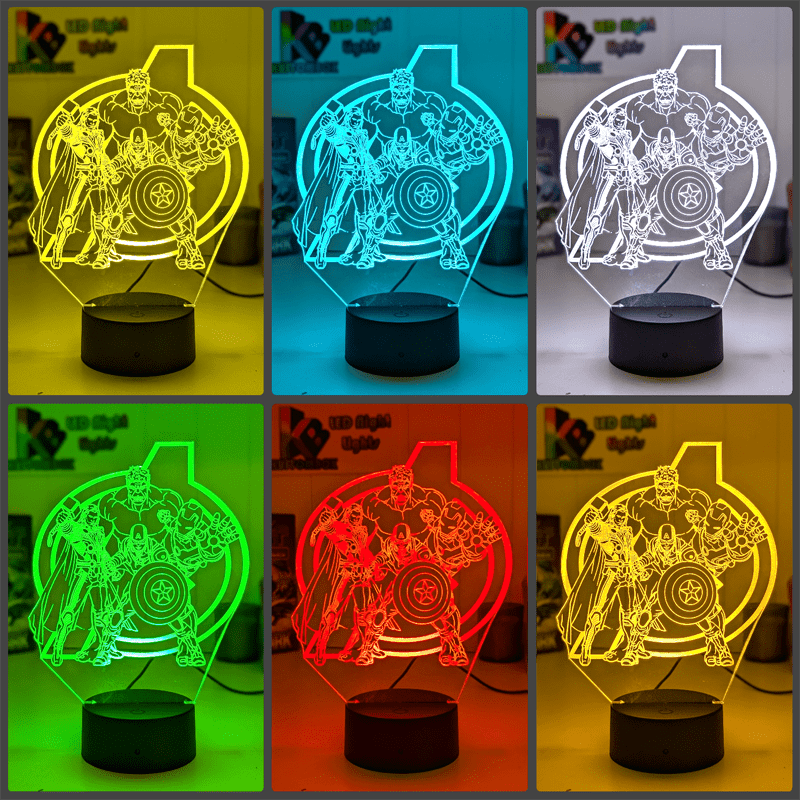 The Avengers Team Personalised Name Light 3D LED Night Light - KustomboxNight Lights & Ambient LightingKustomboxStandard Size no Namewhite base