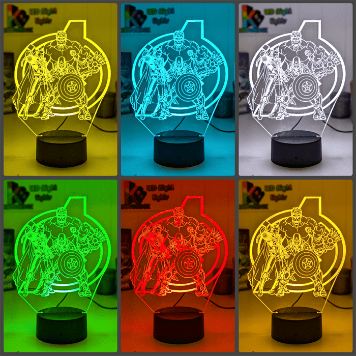 The Avengers Team Personalised Name Light 3D LED Night Light - KustomboxNight Lights & Ambient LightingKustomboxStandard Size no Namewhite base