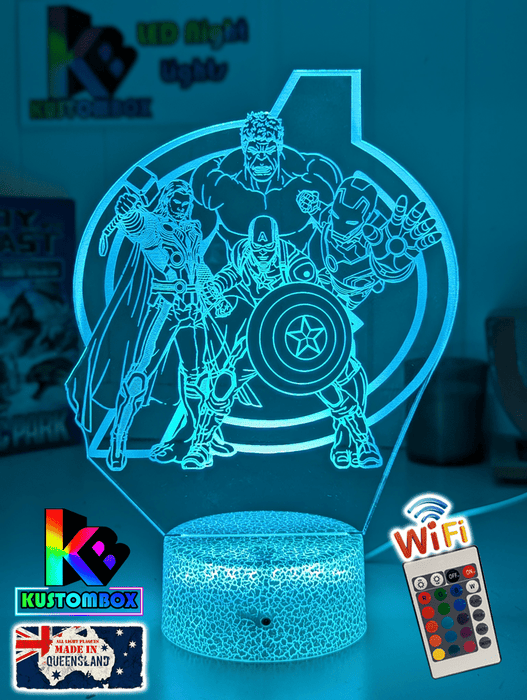 The Avengers Team Personalised Name Light 3D LED Night Light - KustomboxNight Lights & Ambient LightingKustomboxStandard Size no Namewhite base