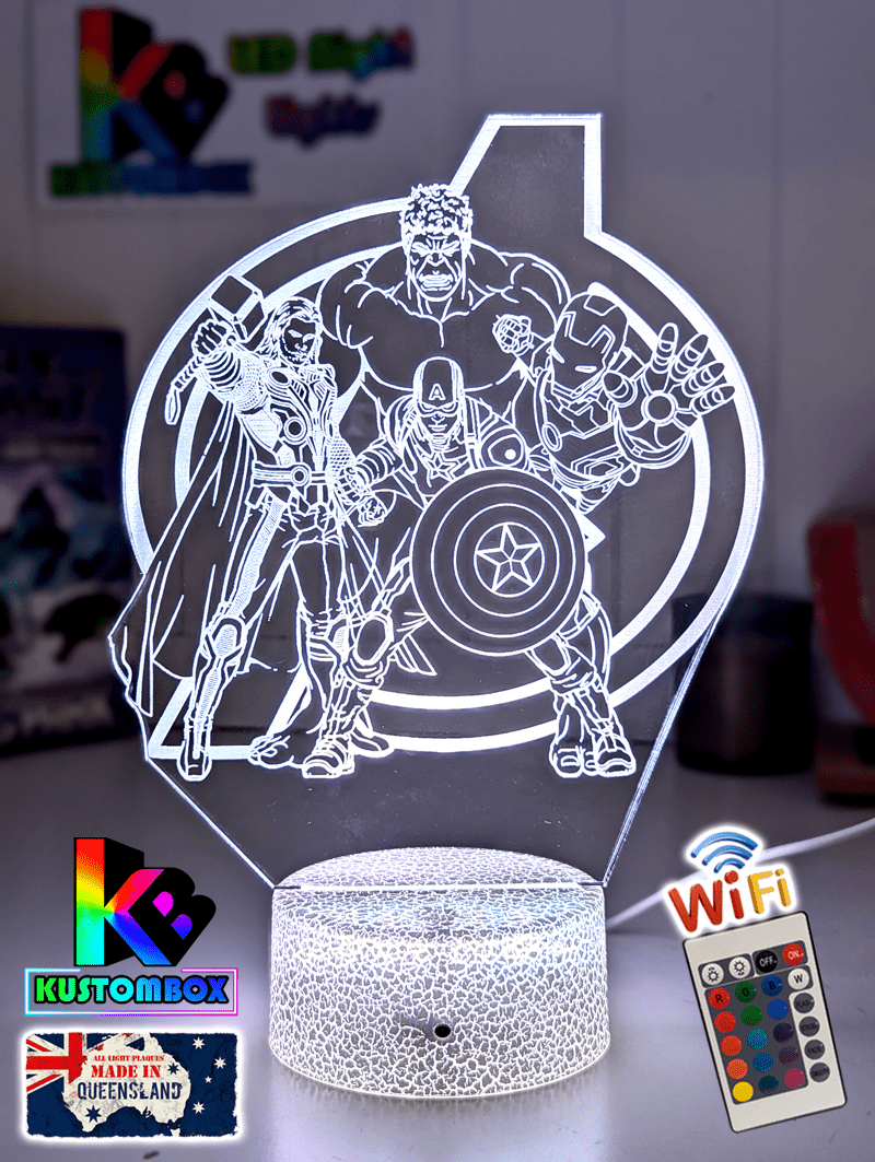 The Avengers Team Personalised Name Light 3D LED Night Light - KustomboxNight Lights & Ambient LightingKustomboxStandard Size no Namewhite base