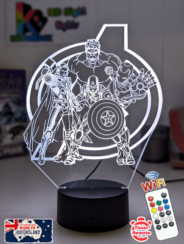 The Avengers Team Personalised Name Light 3D LED Night Light - KustomboxNight Lights & Ambient LightingKustomboxStandard Size no Namewhite base
