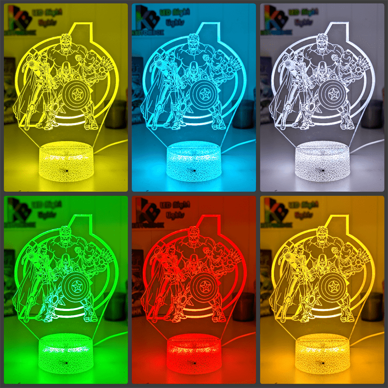 The Avengers Team Personalised Name Light 3D LED Night Light - KustomboxNight Lights & Ambient LightingKustomboxStandard Size no Namewhite base