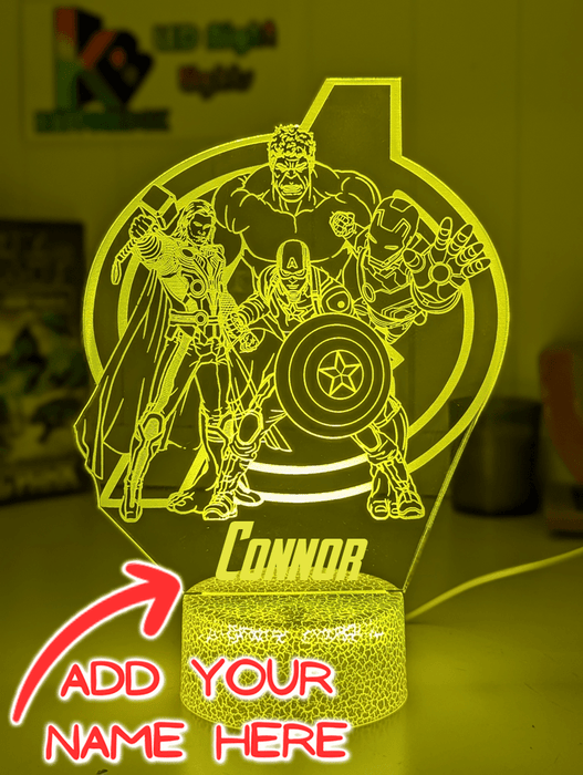 The Avengers Team Personalised Name Light 3D LED Night Light - KustomboxNight Lights & Ambient LightingKustomboxStandard Size no Namewhite base