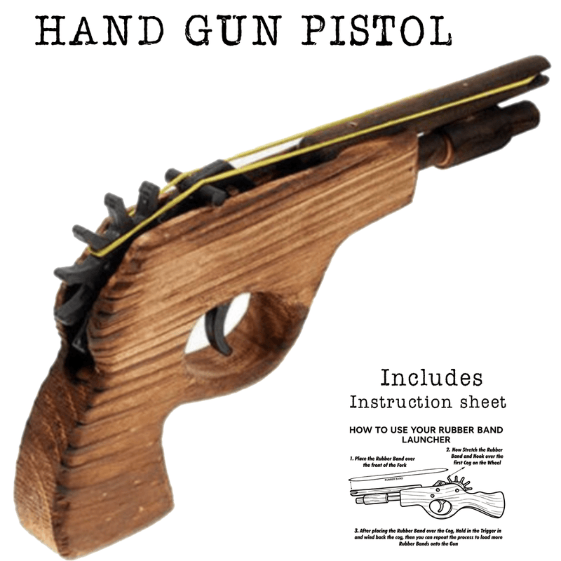 Timber Hand Pistol Wooden Rubber Band Gun Classic Wooden Toy - KustomboxToys & GamesKustombox1x Pistol Gun