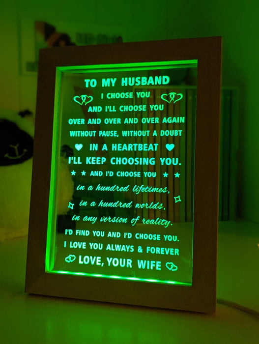 To My Husband Love Your Wife Motivational Quote Timber Frame USB 3D LED Night Light Lamp - KustomboxNight Lights & Ambient LightingKustomboxTimber Frame Light - $34.99