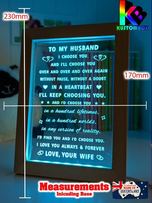 To My Husband Love Your Wife Motivational Quote Timber Frame USB 3D LED Night Light Lamp - KustomboxNight Lights & Ambient LightingKustomboxTimber Frame Light - $34.99