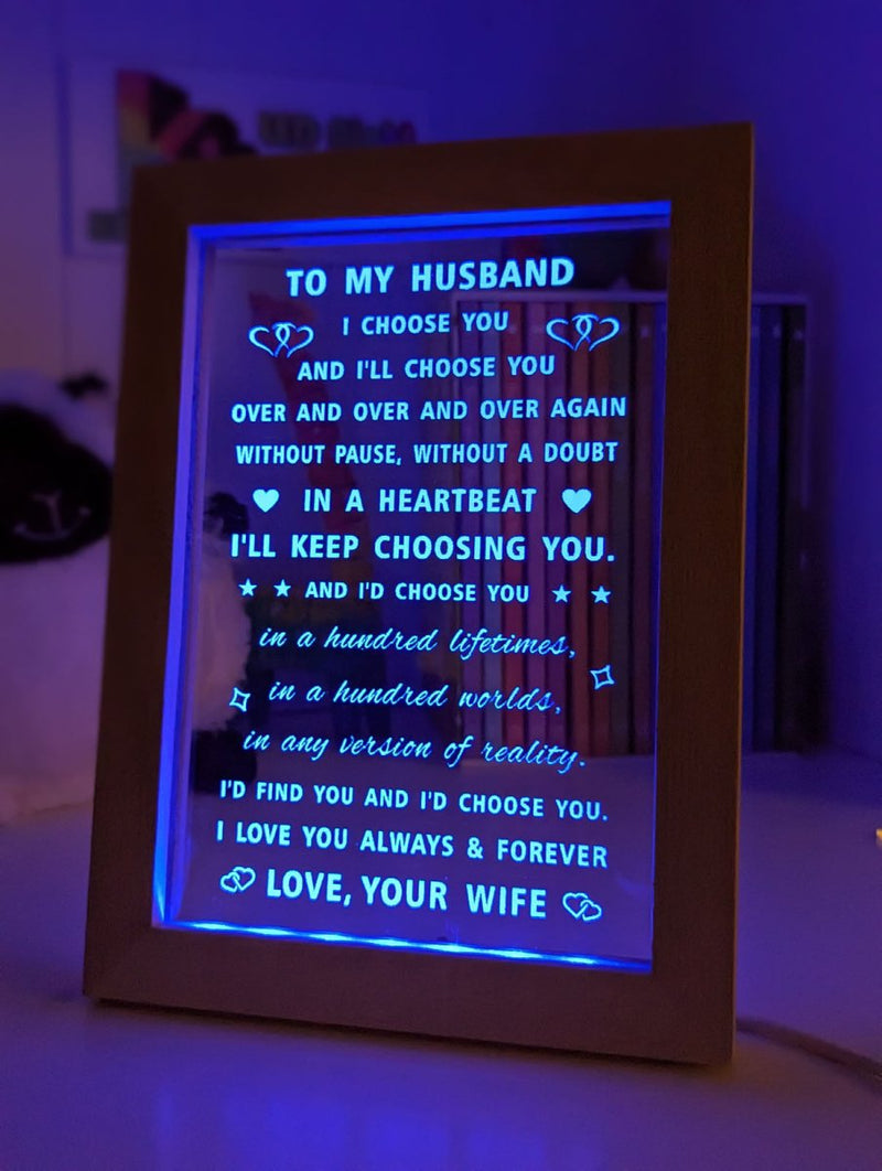 To My Husband Love Your Wife Motivational Quote Timber Frame USB 3D LED Night Light Lamp - KustomboxNight Lights & Ambient LightingKustomboxTimber Frame Light - $34.99