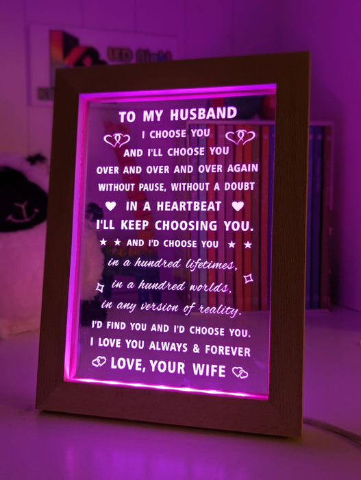 To My Husband Love Your Wife Motivational Quote Timber Frame USB 3D LED Night Light Lamp - KustomboxNight Lights & Ambient LightingKustomboxTimber Frame Light - $34.99