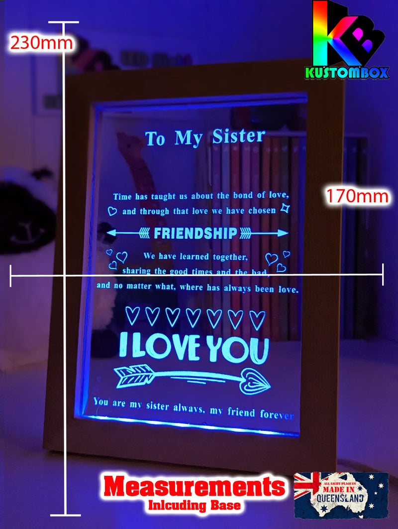 My Sister I Love You Personalised Quote 3D LED Night Light